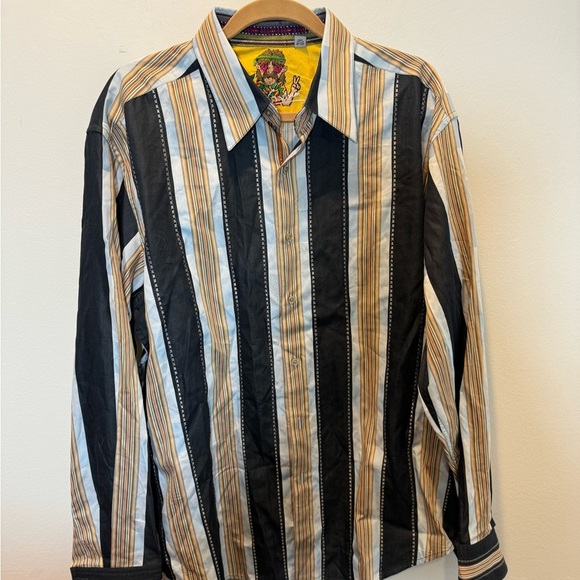 Robert Graham Striped Shirt with Contrasting Cuffs Suze XL Peace Hippie - Picture 1 of 7